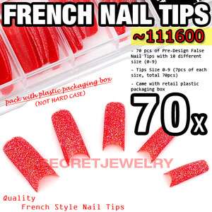70 pcs Acrylic False Nail Tips Glitter Hot Red #600  