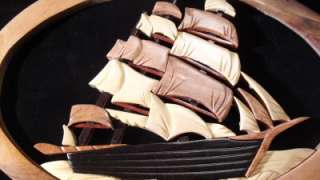 Intarsia Wood SAIL BOAT Clipper Picture Hand Carved NEW  