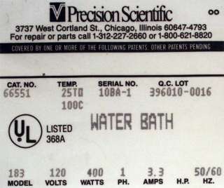 Precision Scientific Water Bath 66551 Model 183 Ser 180  