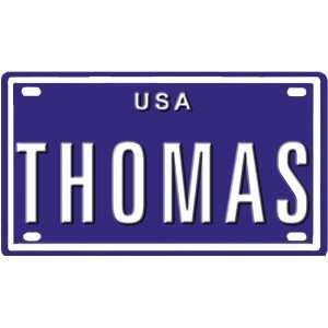 THOMAS USA MINI METAL EMBOSSED LICENSE PLATE NAME FOR BIKES, TRICYCLES 