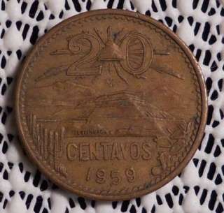 1959 MEXICO 20 CENTAVOS COIN LOW MINTAGE DATE  