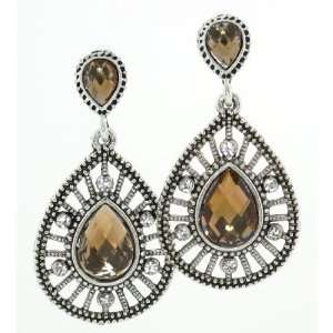   Filligree Design Topaz Color Stone Tear drop Post Earrings Jewelry