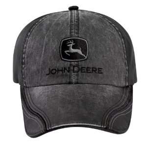  John Deere Gray and Black Leather Like Cap   LP38256