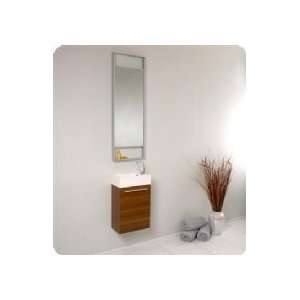  Fresca Small Teak Modern Bathroom Vanity w/ Tall Mirror 