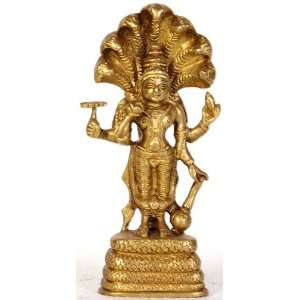  Lord Vishnu Standing on Sheshanaga   Brass Sculpture