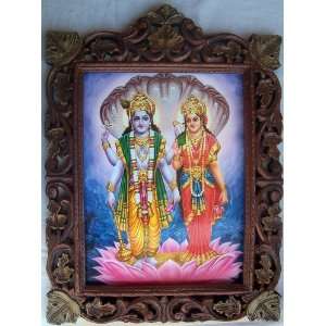  Lord Vishnu with his wife Godesss Laxmi poster painting in 
