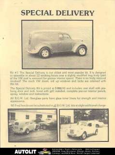 1970 BGW VW Beetle Speedster Kit Car Brochure 1940 Ford  