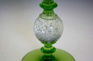 FINE C1930s PAIRPOINT LARGE GREEN GLASS CONTROLLED BUBBLE VASE No 