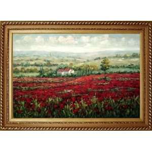 Tulip Field Oil Painting, with Exquisite Dark Gold Wood Frame 30.5 x 