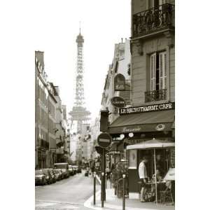 Eiffel Tower and Cafe on Boulevard De La Tour Maubourg, Paris, France 