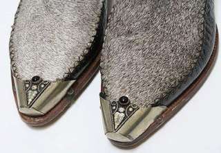 Vtg Mens Exotic Handmade Fur Skin Boots Cowboy Western Ankle Silver 