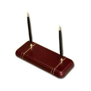  Burgundy Leather Gold Stripped Double Pen Stand