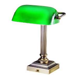   Desk Lamp, Antique Brass with Green Glass Shade