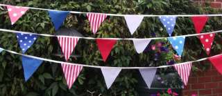 SPOT STRIPE RED WHITE BLUE MIX FABRIC BUNTING 10FT NEW  