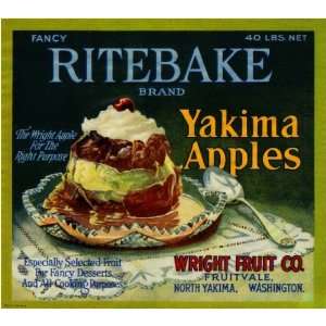  Yakima Washington Ritebake Apple Fruit Crate Box Label Art 