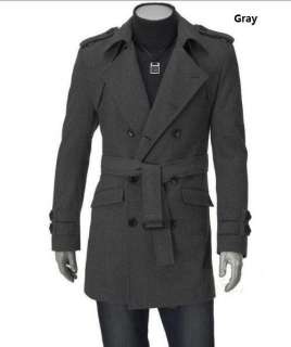 NWT Mens Slim Fit Double Breasted D Breasted Strap Trench Coat Black 