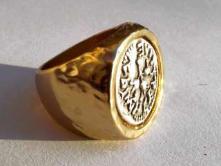   Hebrew letters Jewish Roman War Coin Chunky Gold Plated 24k Ring