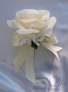 17pcs Wedding Bridal Bouquet Flowers Ivory Cascade Silk  
