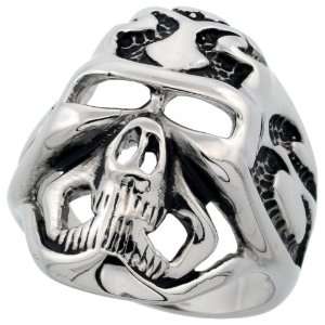 Surgical Stainless Steel Tatooed Skull Biker Ring (Available in Sizes 