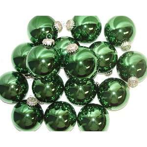  Set of 16 Shiny Lichen Green Glass Ball Christmas 