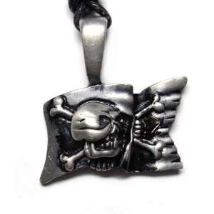 Pirate Flag of Fear Pewter Pendant on Adjustable Cord Necklace