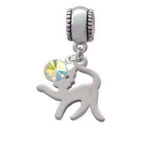  Silver Arching Back Cat   2 D European Charm Bead Hanger 
