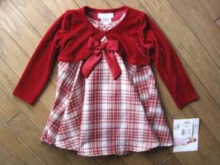Baby Girls Red White Plaid Dress Velvet Bolero Jacket Bonnie Jean Size 