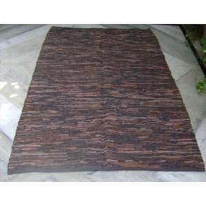  Flat Leather Area Rug 4 x 6 (Dark Brown Multi)