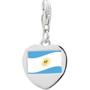  925 Sterling Silver Argentina Flag Photo Heart Frame Charm 