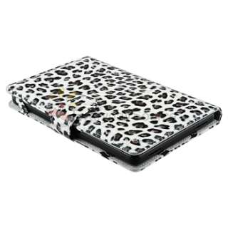 For  Kindle Fire Blk Leopard Leather Case+Guard+Pen+Headset 