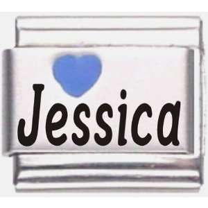  Jessica Dark Blue Heart Laser Name Italian Charm Link 