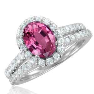 Natural Pink Sapphire Diamond Engagement Wedding Ring Bridal Set 18k 