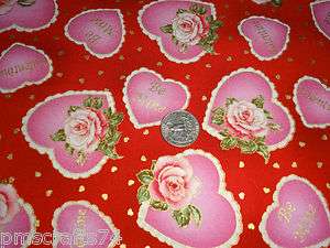 VIP Exclusive St Valentines Day HEART BE MINE ROSES 100% COTTON FABRIC 
