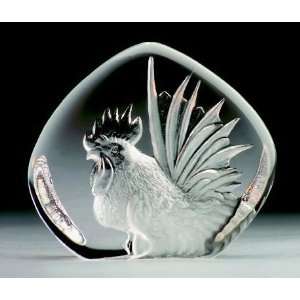  Rooster Etched Crystal Sculpture by Mats Jonasson