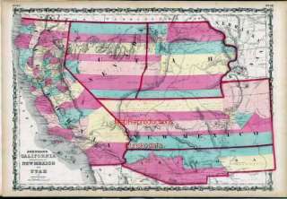 1860 Johnson map California Territory New Mexico Utah  