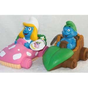 Lujex Pair of Cute The Smurfs Figure Handy Smurf & Smurfette Coin Bank 