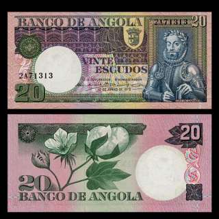 20 ESCUDOS Banknote of ANGOLA 1973   Poet CAMOES   UNC  