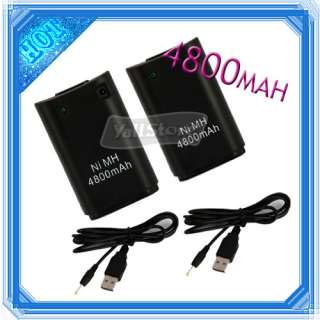 Lot2 4800MAH Rechargeable Battery + USB Charger Cable for XBOX 360 