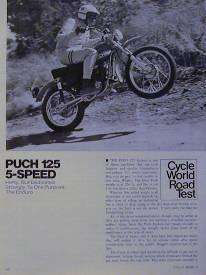 PUCH 125 5 SPEED Enduro Motorcycle Road Test Article 1972  