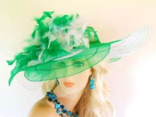 formal white and green wedding or bridal hat, mother of the bride hats 