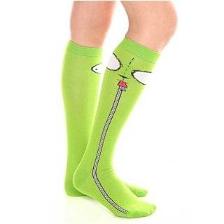 Invader Zim Gir Green Big Eyes Zipper Knee High Socks Super Cute