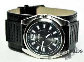 New Mens Unlisted Watch by Kenneth Cole Black Silver Leather Cuff Goth 