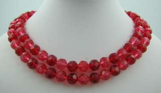 Vintage RED PINK Double Strand Multi Strand Faceted Lucite Bead 