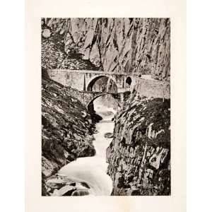  1904 Photogravure Devils Bridge St. Gotthard Pass Stream 