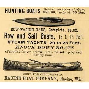   Ad Racine Knockdown Boats Hunting Row Sail Oars WI   Original Print Ad