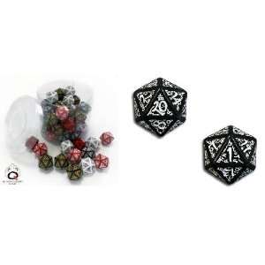   Carved Elvish / Elven d20 Dice / Die (Black & White) Toys & Games