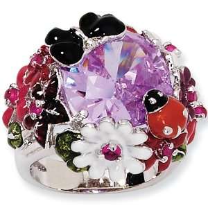   : Size 7   Sterling Silver Lady Bug Flower Ring by Cheryl M: Jewelry