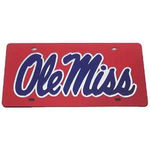   Red Mirror License Plate W/Blue Ole Miss Script: Sports & Outdoors