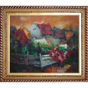  Backyard Flower Garden in Red Roof Village Oil Painting 