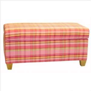  Preppy Plaid Storage Bench in Pink Font Block Letters 
